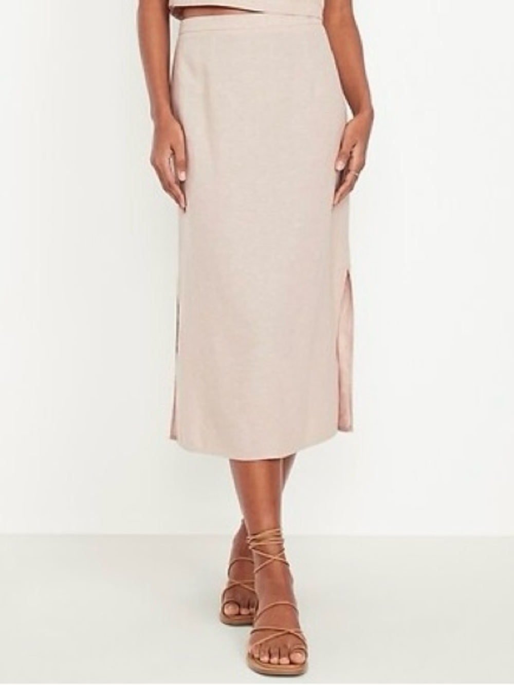 Old Navy Linen-Blend Midi Skirt with Side Slits